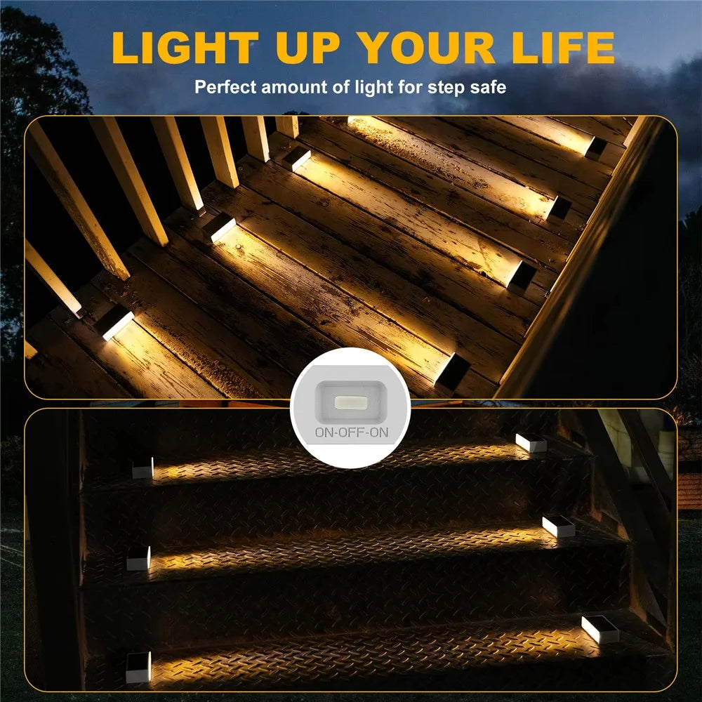 TS-G0306 6Pcs 5-LED Solar Step Lights for Stair Fence Deck IP67 Waterproof Outdoor Pathway Lamp - Warm Light - 5