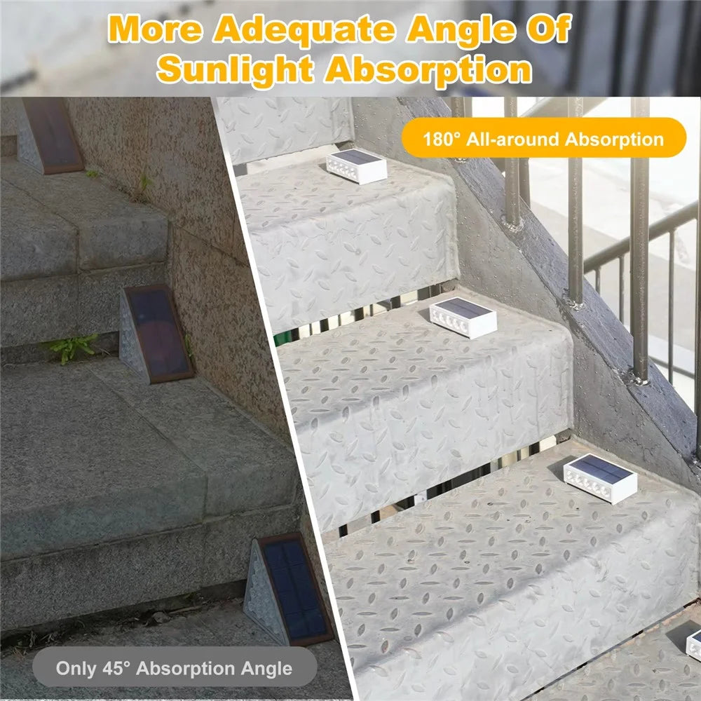 TS-G0306 6Pcs 5-LED Solar Step Lights for Stair Fence Deck IP67 Waterproof Outdoor Pathway Lamp - Warm Light - 6