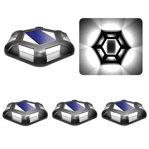 TS-G7008 4Pcs Solar Ground Lights for Lawn Stairs Pathway Deck Waterproof Outdoor Landscape Lamp - Black Shell+White Light - 1