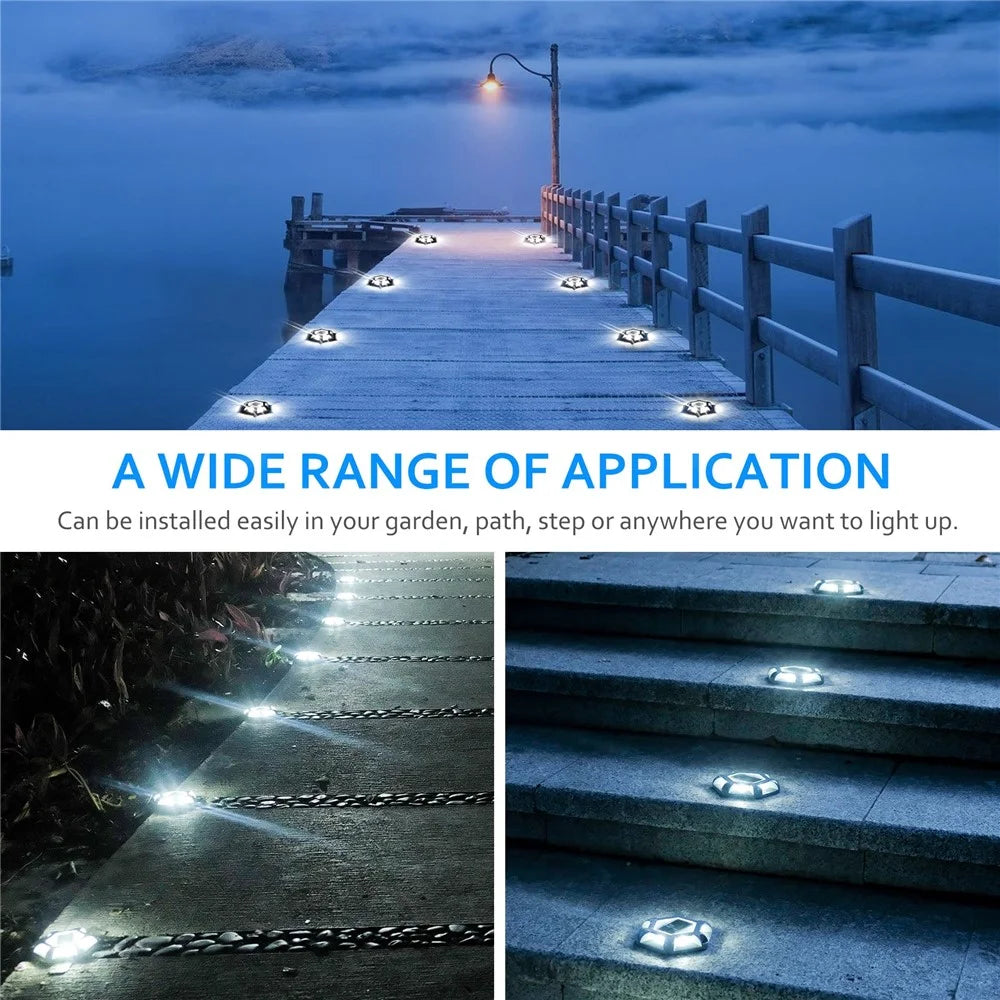 TS-G7008 4Pcs Solar Ground Lights for Lawn Stairs Pathway Deck Waterproof Outdoor Landscape Lamp - Black Shell+White Light - 4