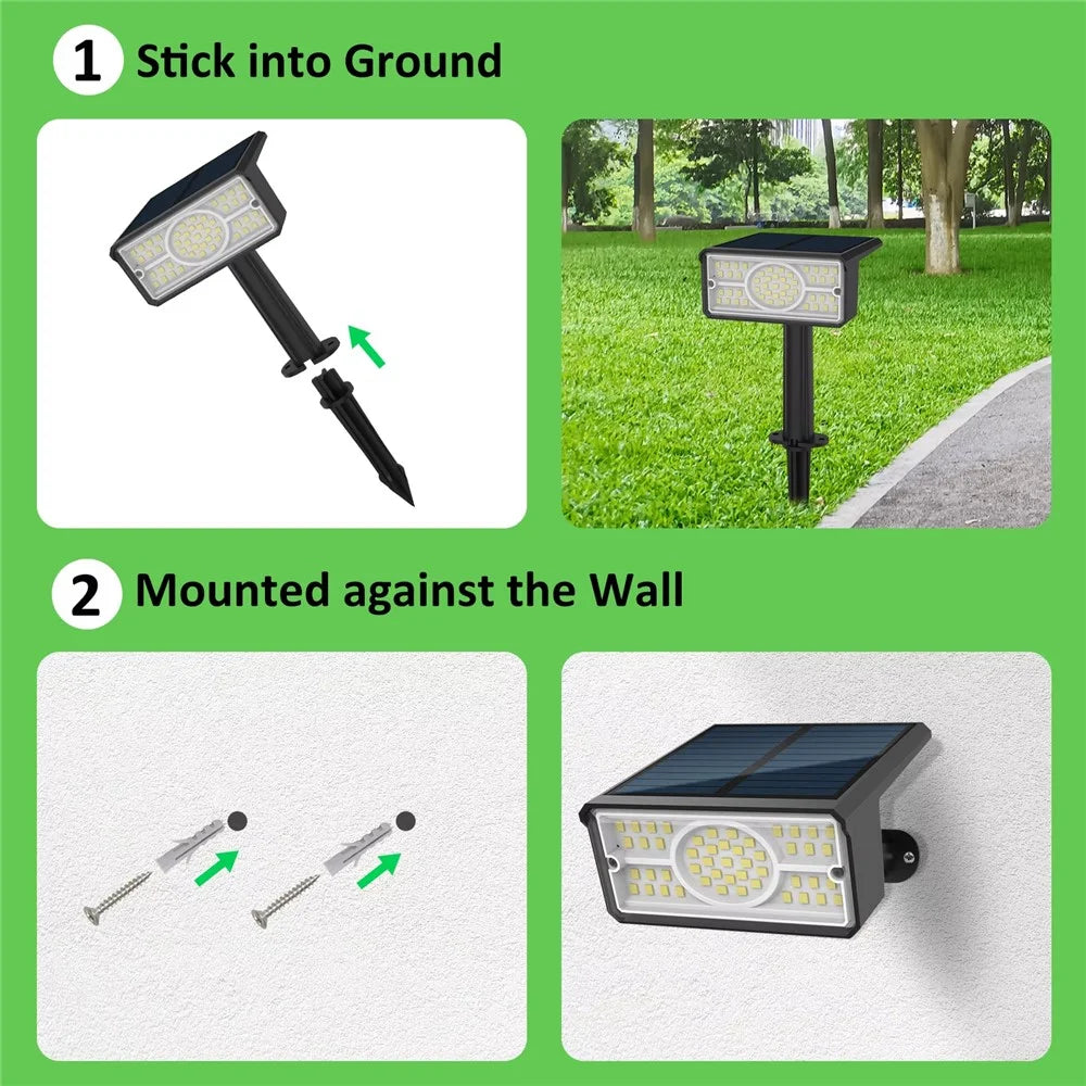 TS-G2206 2Pcs 49-LED Solar Powered Lawn Lamp 90 Degree Adjustable Head Waterproof Outdoor Landscape Spotlight - White Light - 7