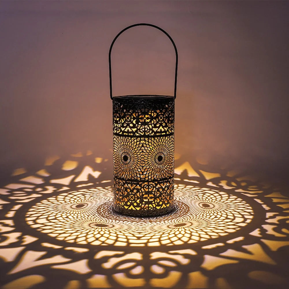 Solar Powered 3-Tier Hollow Out Projection Light Iron Art Decorative Hanging Lantern for Garden Patio - 1
