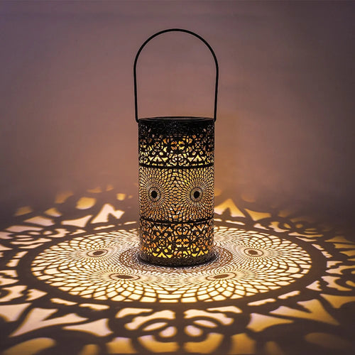 Solar Powered 3-Tier Hollow Out Projection Light Iron Art Decorative Hanging Lantern for Garden Patio - 1