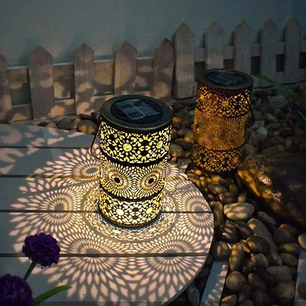 Solar Powered 3-Tier Hollow Out Projection Light Iron Art Decorative Hanging Lantern for Garden Patio - 4