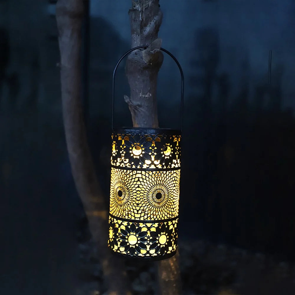 Solar Powered 3-Tier Hollow Out Projection Light Iron Art Decorative Hanging Lantern for Garden Patio - 6