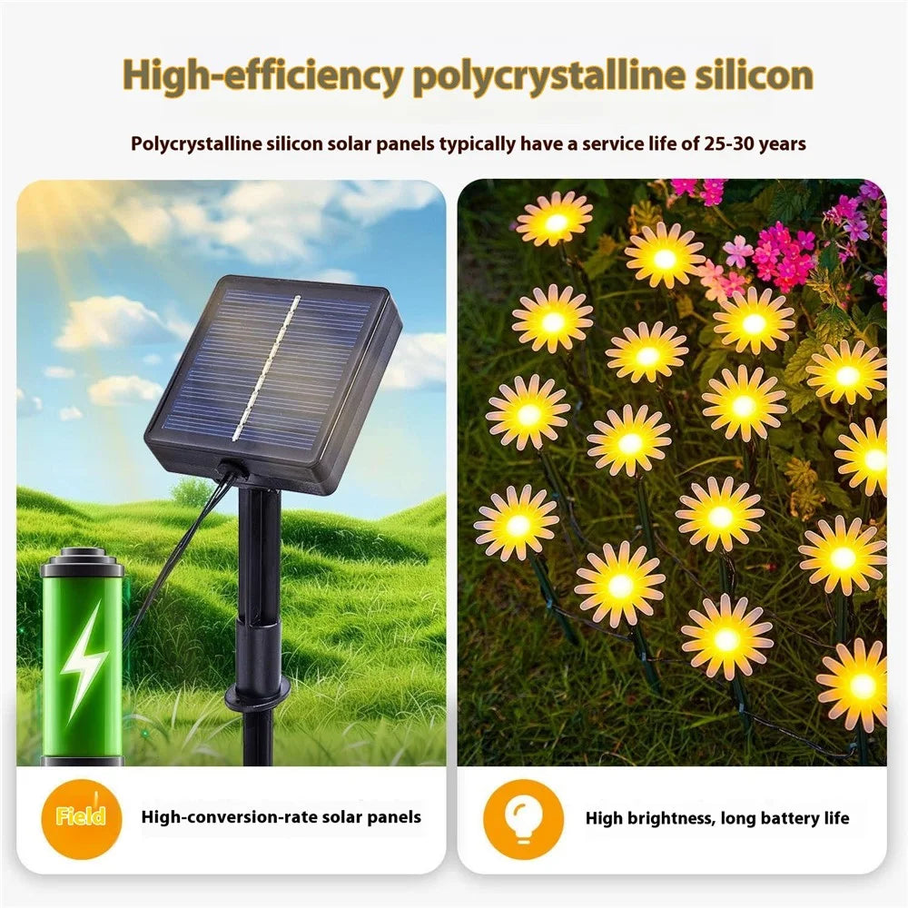 10m 40 LEDs Daisy Shape Solar Outdoor Garden Stake Lights Waterproof Ambiance Lamp for Patio Villa Yard - 7