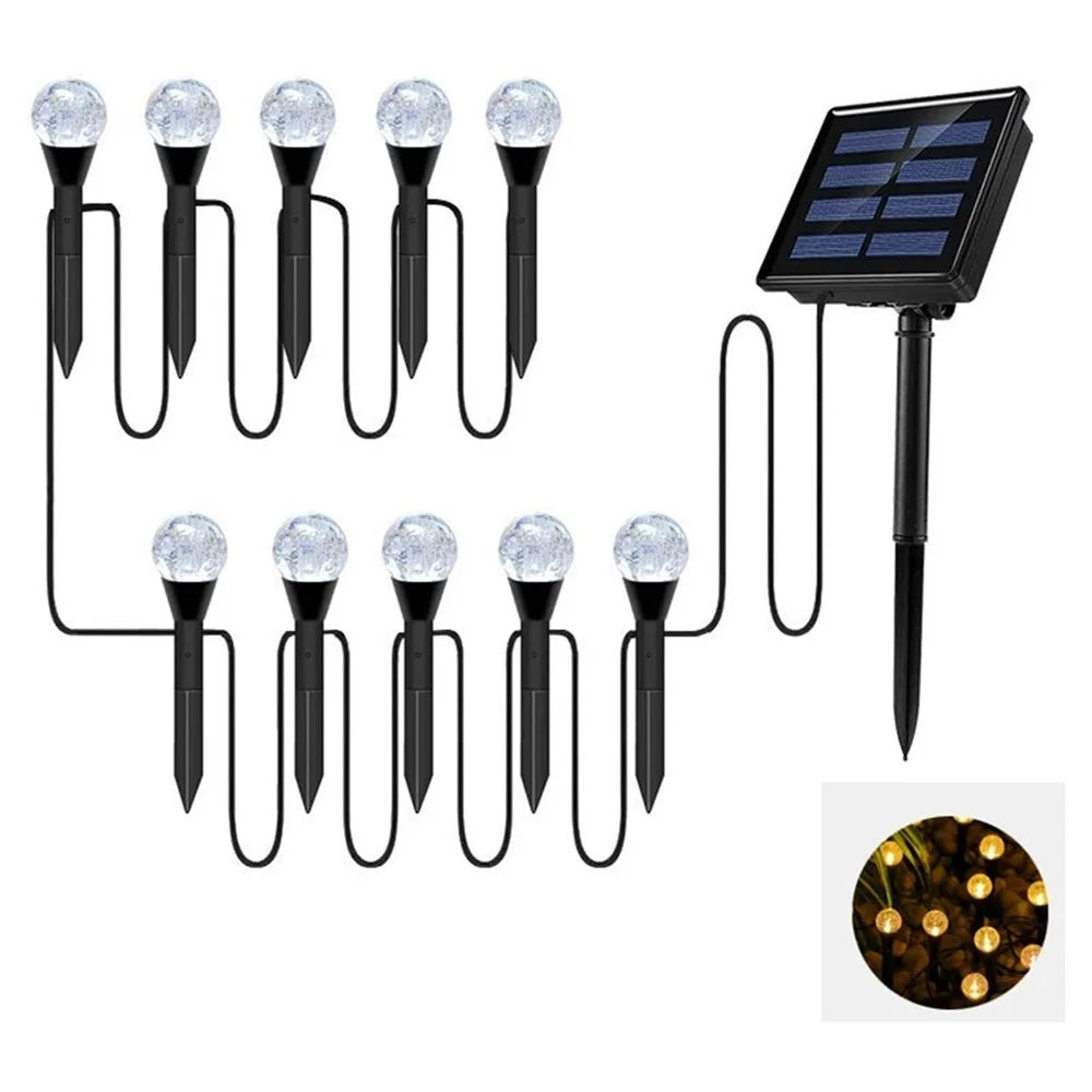 10-LED Crystal Bubble Ball String Lights Outdoor Solar Garden Lights for Lawn Patio Landscape Stake Lamps - Warm Light - 1