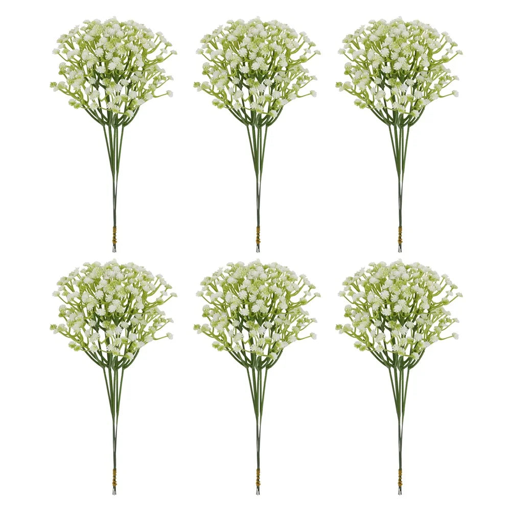 6Pcs Artificial Gypsophila for Wedding Home Decoration Realistic Plastic Flowers DIY Arrangement - White - 1