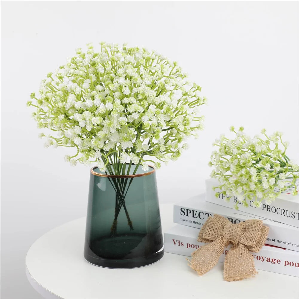 6Pcs Artificial Gypsophila for Wedding Home Decoration Realistic Plastic Flowers DIY Arrangement - White - 3