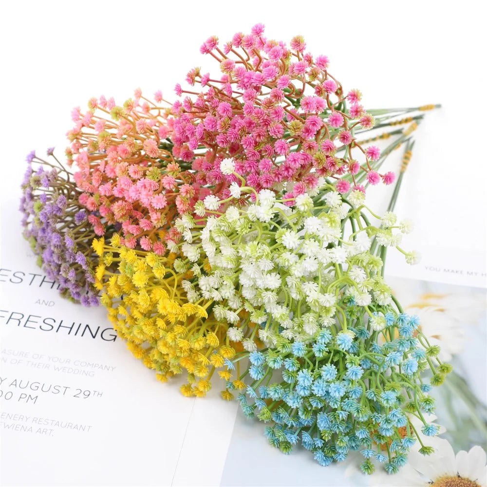 6Pcs Artificial Gypsophila for Wedding Home Decoration Realistic Plastic Flowers DIY Arrangement - White - 6