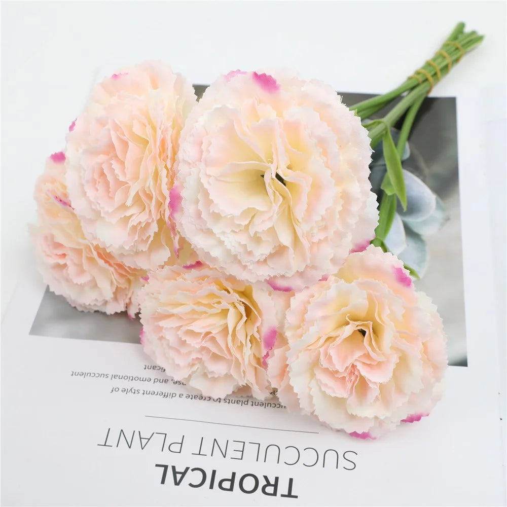 5Pcs Artificial Carnation Flowers Silk Floral Arrangement for Wedding Table Decor Centerpiece Photography Prop - Bubble Pink - 1
