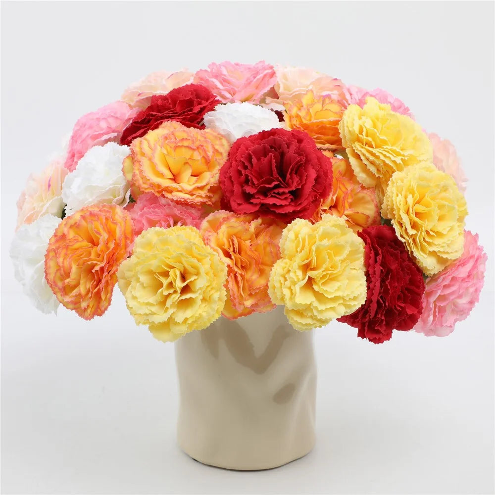 5Pcs Artificial Carnation Flowers Silk Floral Arrangement for Wedding Table Decor Centerpiece Photography Prop - Bubble Pink - 3