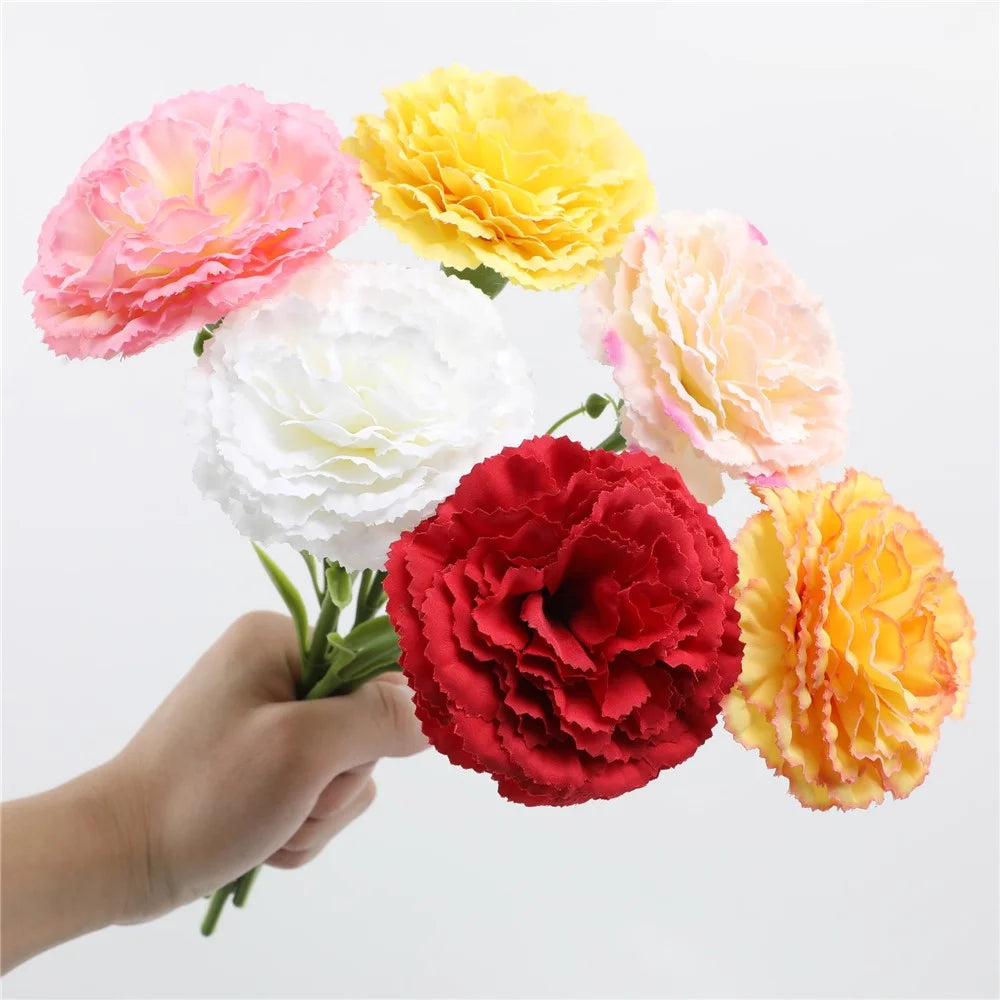 5Pcs Artificial Carnation Flowers Silk Floral Arrangement for Wedding Table Decor Centerpiece Photography Prop - Bubble Pink - 5