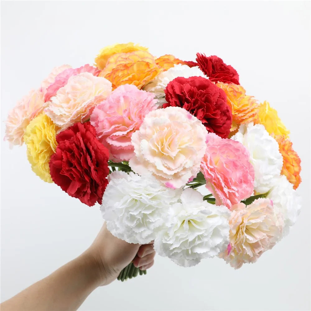 5Pcs Artificial Carnation Flowers Silk Floral Arrangement for Wedding Table Decor Centerpiece Photography Prop - Bubble Pink - 6