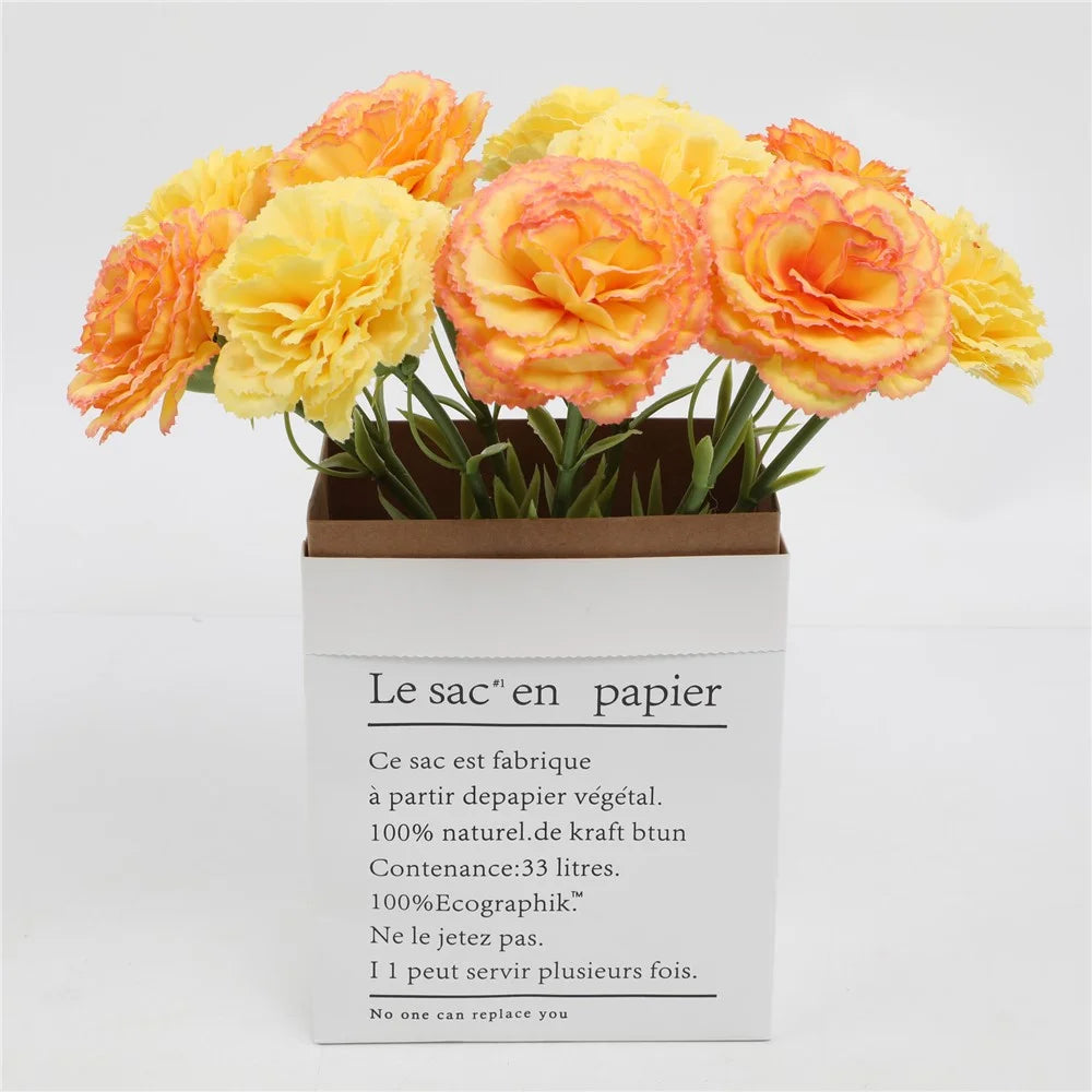 5Pcs Artificial Carnation Flowers Silk Floral Arrangement for Wedding Table Decor Centerpiece Photography Prop - Bubble Pink - 7