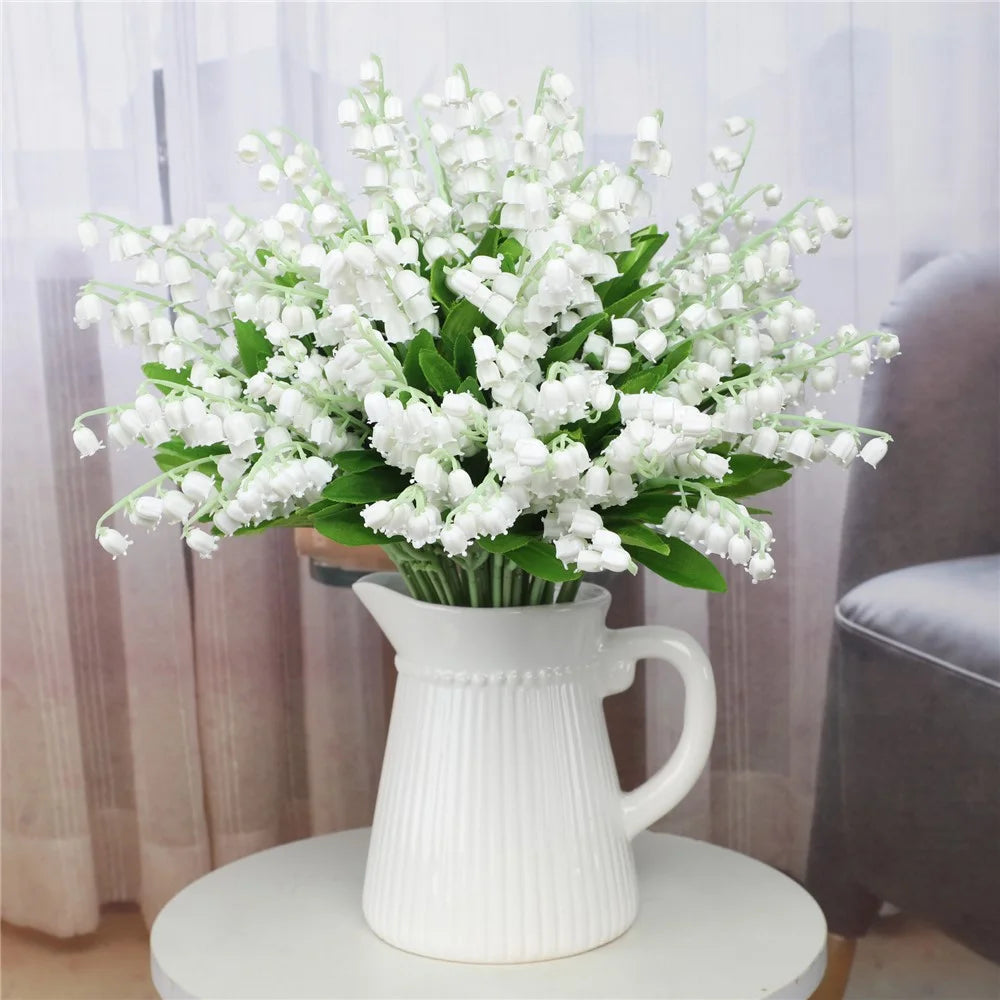 10Pcs Artificial Lily of The Valley Flowers Wedding Bouquet Fake Floral Arrangement for Outdoor / Home Decor - 3