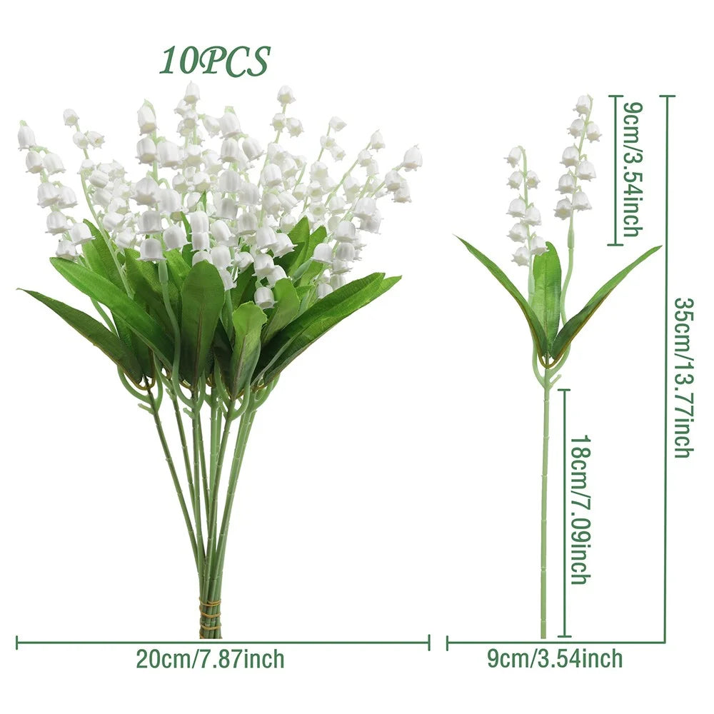 10Pcs Artificial Lily of The Valley Flowers Wedding Bouquet Fake Floral Arrangement for Outdoor / Home Decor - 5
