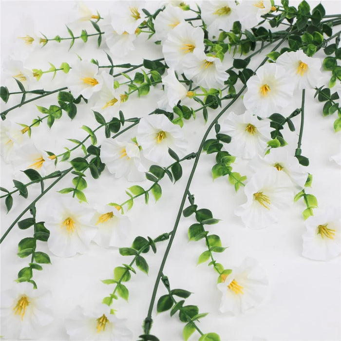2Pcs Artificial Morning Glory Vine Hanging Plants Fake Flowers Decorative Garland Props - White - 4