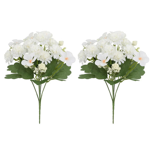 2Pcs Artificial Flower Bouquet Ping Pong Chrysanthemum Decorative Ornament for Living Room / Wedding / Outdoor - White - 1