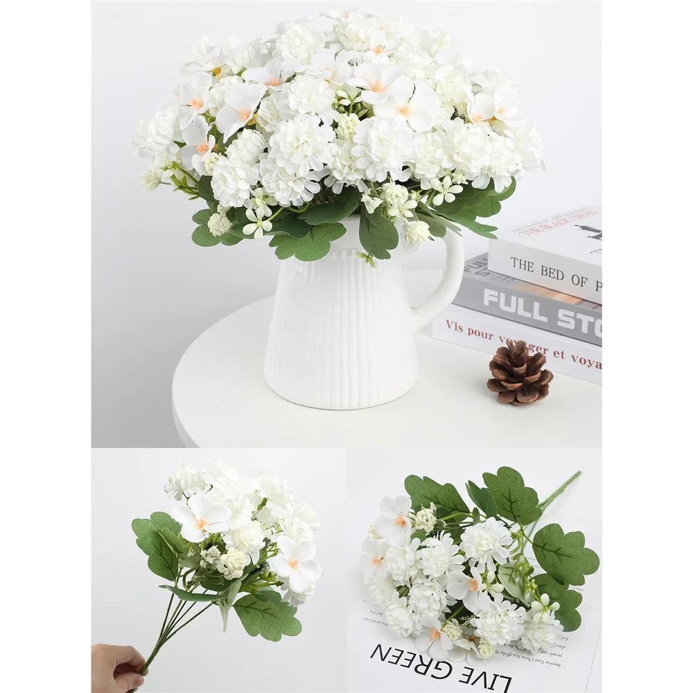 2Pcs Artificial Flower Bouquet Ping Pong Chrysanthemum Decorative Ornament for Living Room / Wedding / Outdoor - White - 2