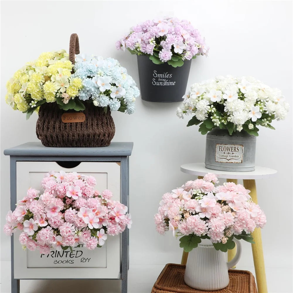 2Pcs Artificial Flower Bouquet Ping Pong Chrysanthemum Decorative Ornament for Living Room / Wedding / Outdoor - White - 4