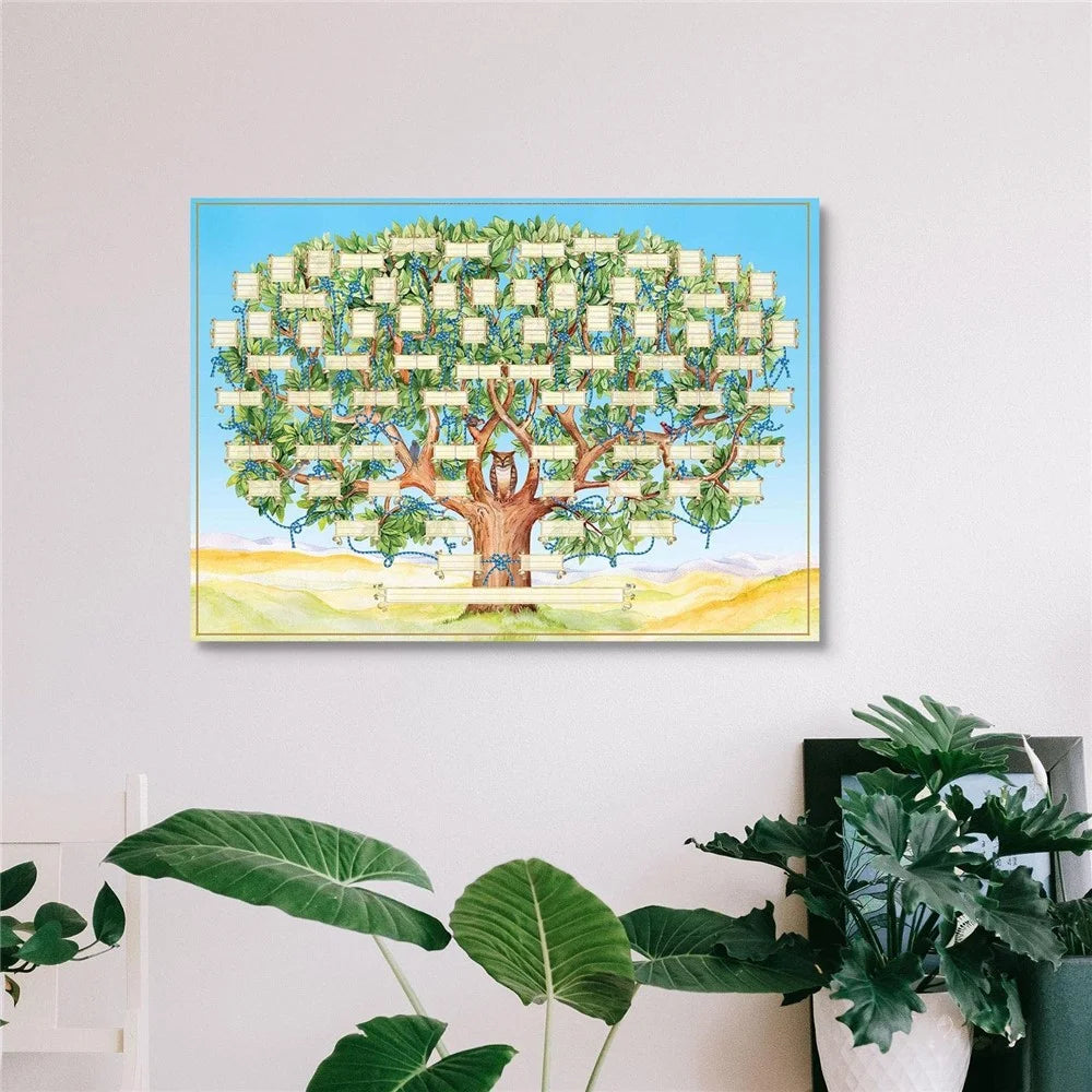 60 x 90cm Family Tree Canvas Fill In Blank Genealogy Chart Wall Art Fillable Family History Poster - 3