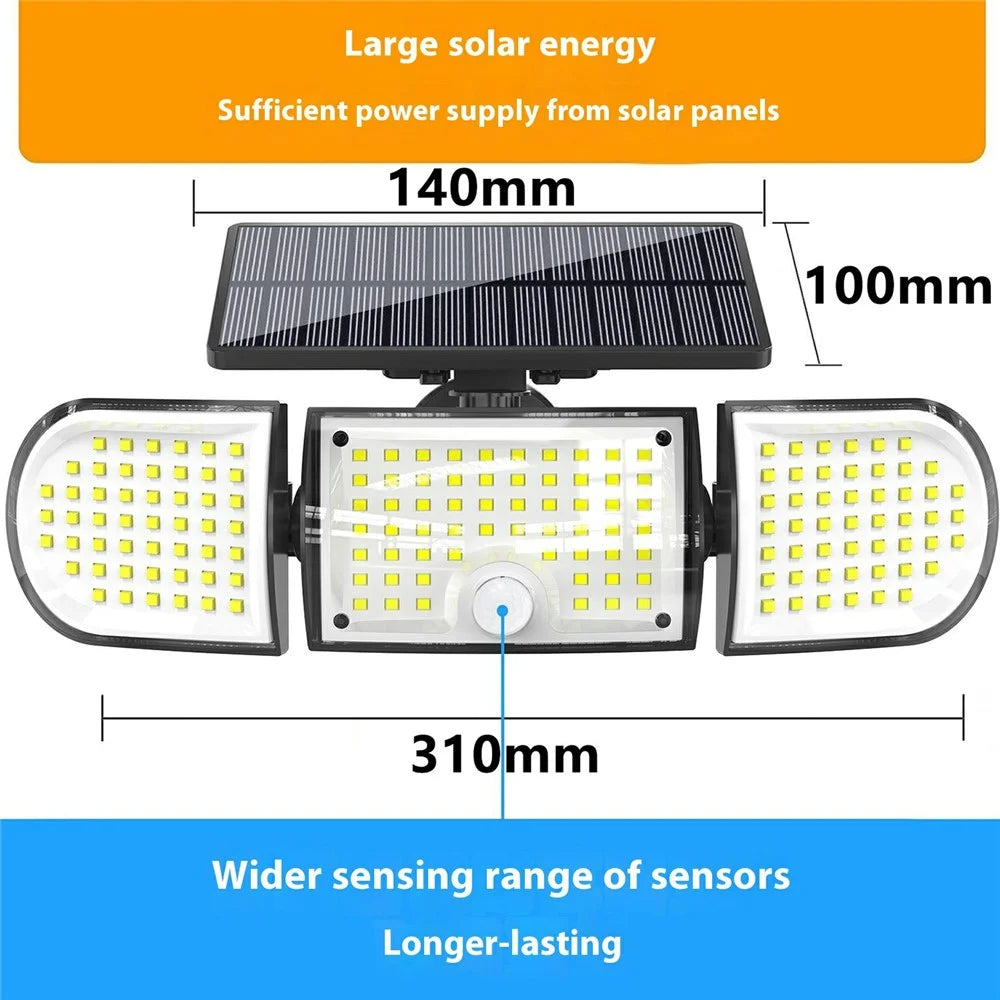YY-21603 Solar Powered 160 LED Wall Light Outdoor Security Lighting Waterproof Landscape Lamp 3 Heads for Garden  /  Patio - 5