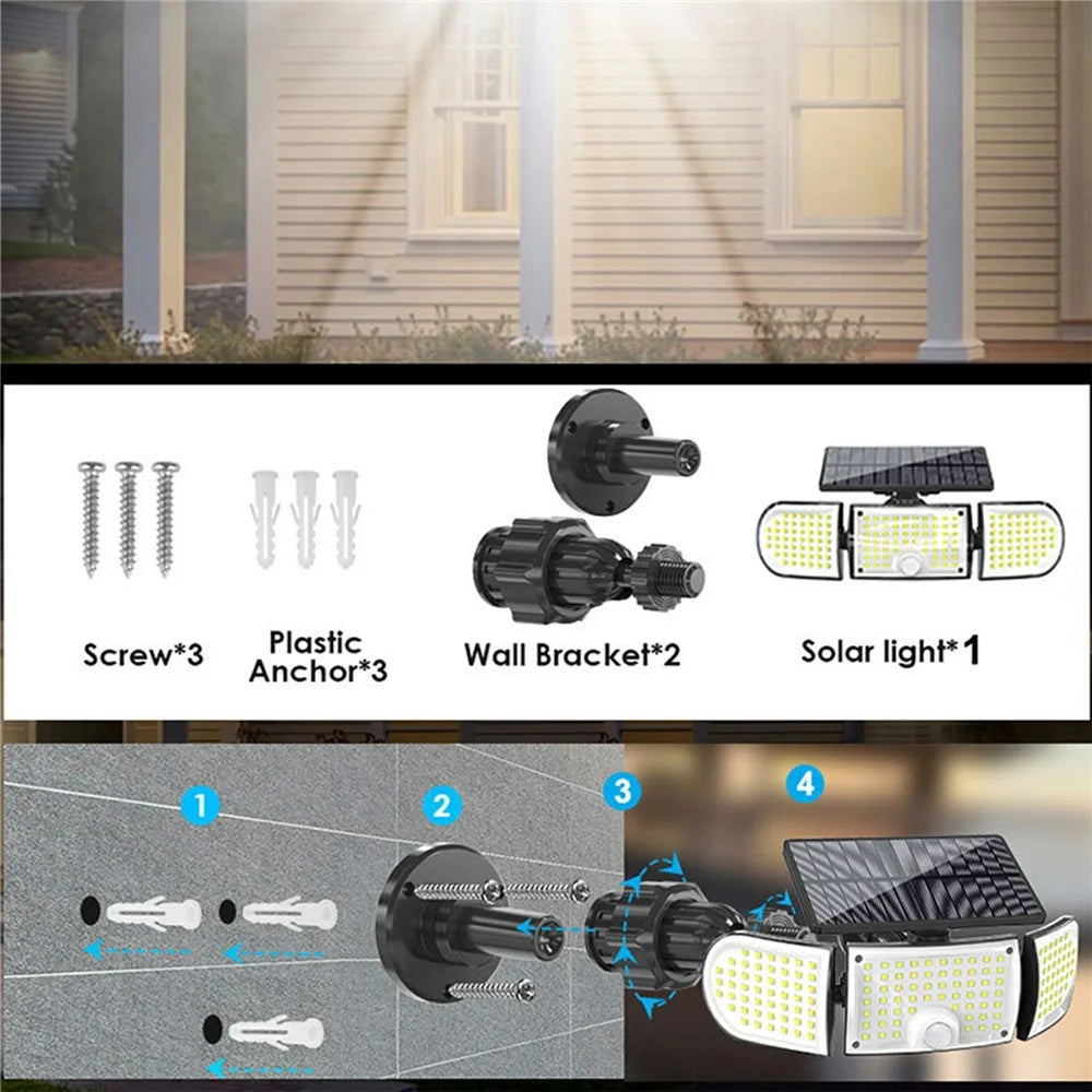 YY-21603 Solar Powered 160 LED Wall Light Outdoor Security Lighting Waterproof Landscape Lamp 3 Heads for Garden  /  Patio - 6