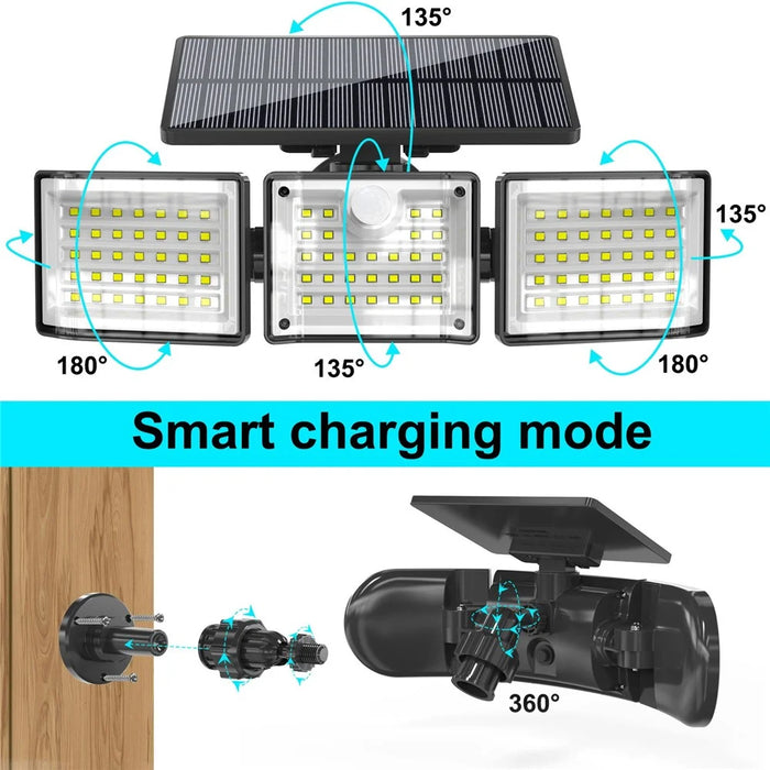 YY-20993 Solar Powered 3-Head Motion Sensor Light 99 LED Wall Lamp Outdoor Security Light for Garden / Yard / Pathway - 3