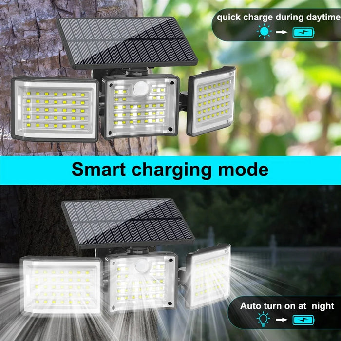YY-20993 Solar Powered 3-Head Motion Sensor Light 99 LED Wall Lamp Outdoor Security Light for Garden / Yard / Pathway - 6