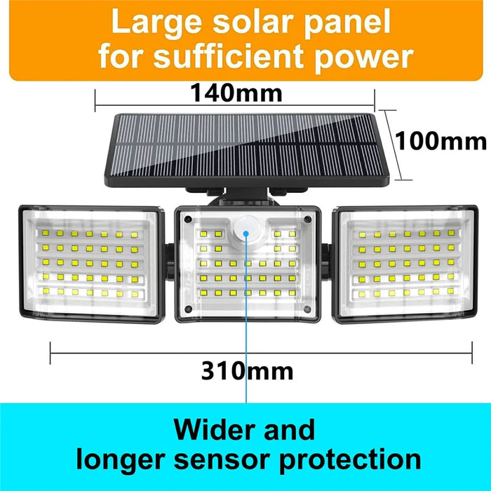 YY-20993 Solar Powered 3-Head Motion Sensor Light 99 LED Wall Lamp Outdoor Security Light for Garden / Yard / Pathway - 7