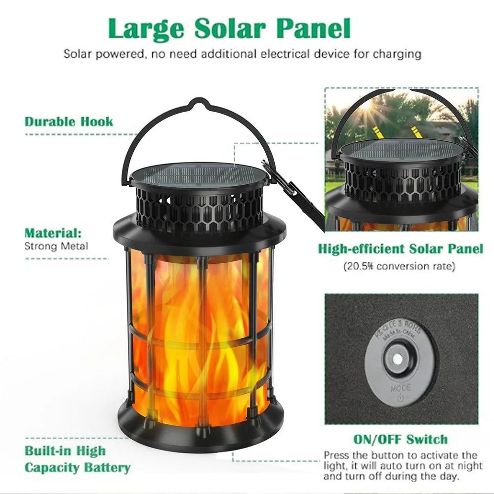 YY-91005B Solar Flame Light Outdoor Hanging Lantern Lamp for Garden Lawn Patio Landscape Decoration - 3