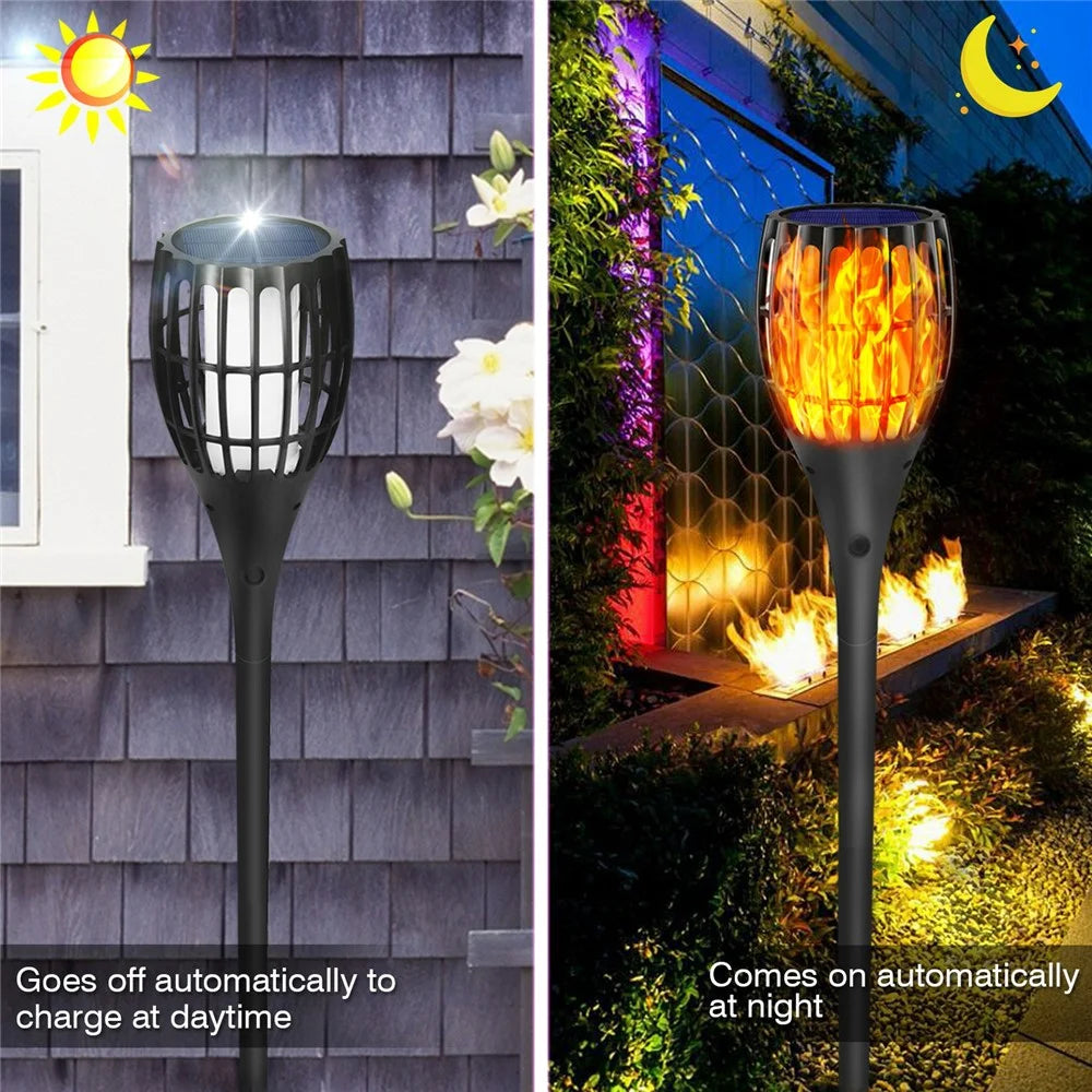 YY-9605-1B IP65 Waterproof Solar Powered 96-LED Torch Light for Outdoor Garden Lawn Lamp with Flickering Flame Effect - 6