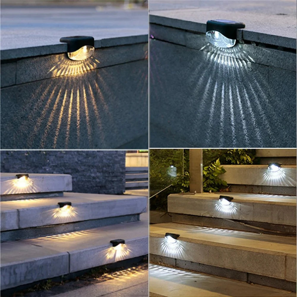 2 LED Solar Step Lights 4Pcs Deck Railing Fence Wall Stair Lighting Outdoor Waterproof for Garden / Patio / Pathway - White Light - 6
