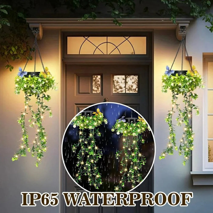 2Pcs Solar Hanging Garden Lights Flower & Grass Vine Fairy String Lights IP65 Waterproof for Porch Balcony Decor - 5