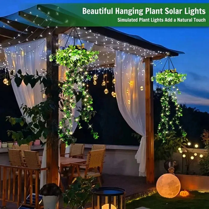 2Pcs Solar Hanging Garden Lights Flower & Grass Vine Fairy String Lights IP65 Waterproof for Porch Balcony Decor - 7