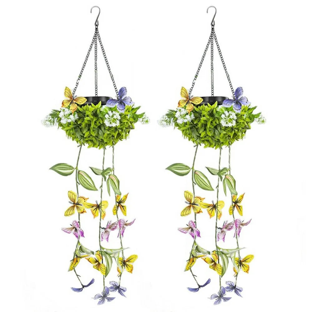 2Pcs Outdoor Solar Powered Butterfly Vine Lights Waterproof Artificial Hanging Plants Garden Patio Decor - 1