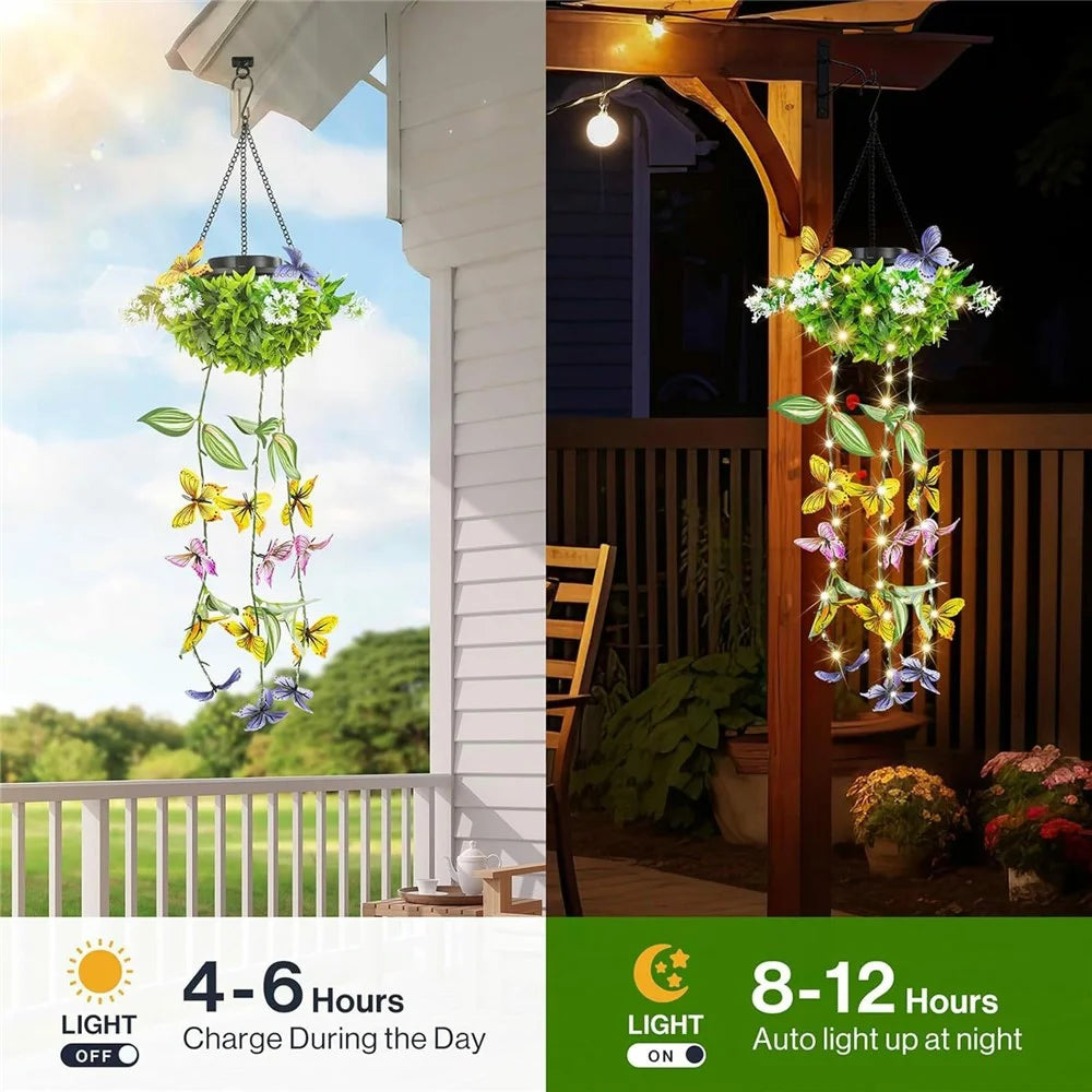2Pcs Outdoor Solar Powered Butterfly Vine Lights Waterproof Artificial Hanging Plants Garden Patio Decor - 3
