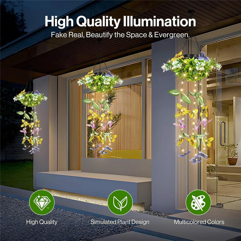 2Pcs Outdoor Solar Powered Butterfly Vine Lights Waterproof Artificial Hanging Plants Garden Patio Decor - 4