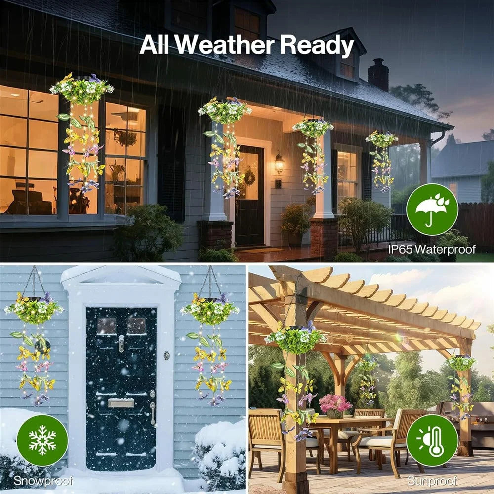 2Pcs Outdoor Solar Powered Butterfly Vine Lights Waterproof Artificial Hanging Plants Garden Patio Decor - 5