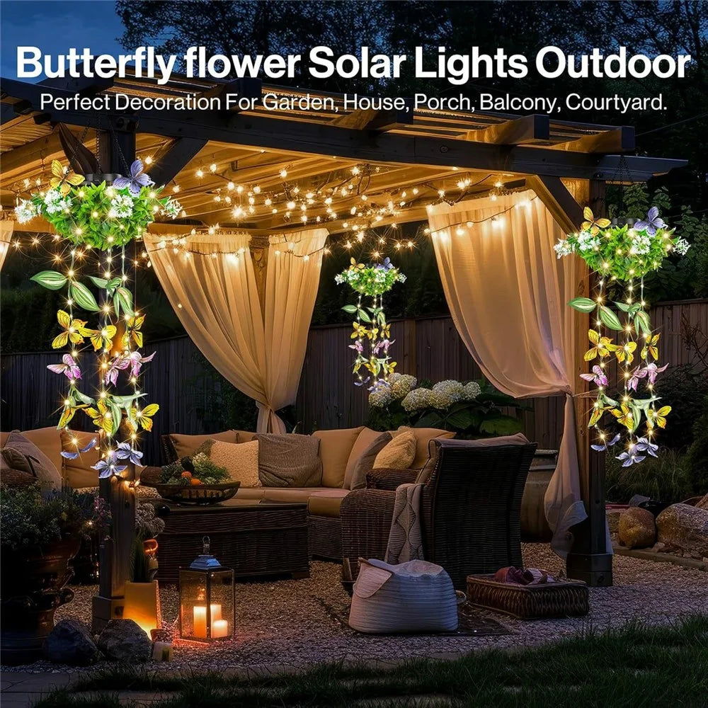 2Pcs Outdoor Solar Powered Butterfly Vine Lights Waterproof Artificial Hanging Plants Garden Patio Decor - 6