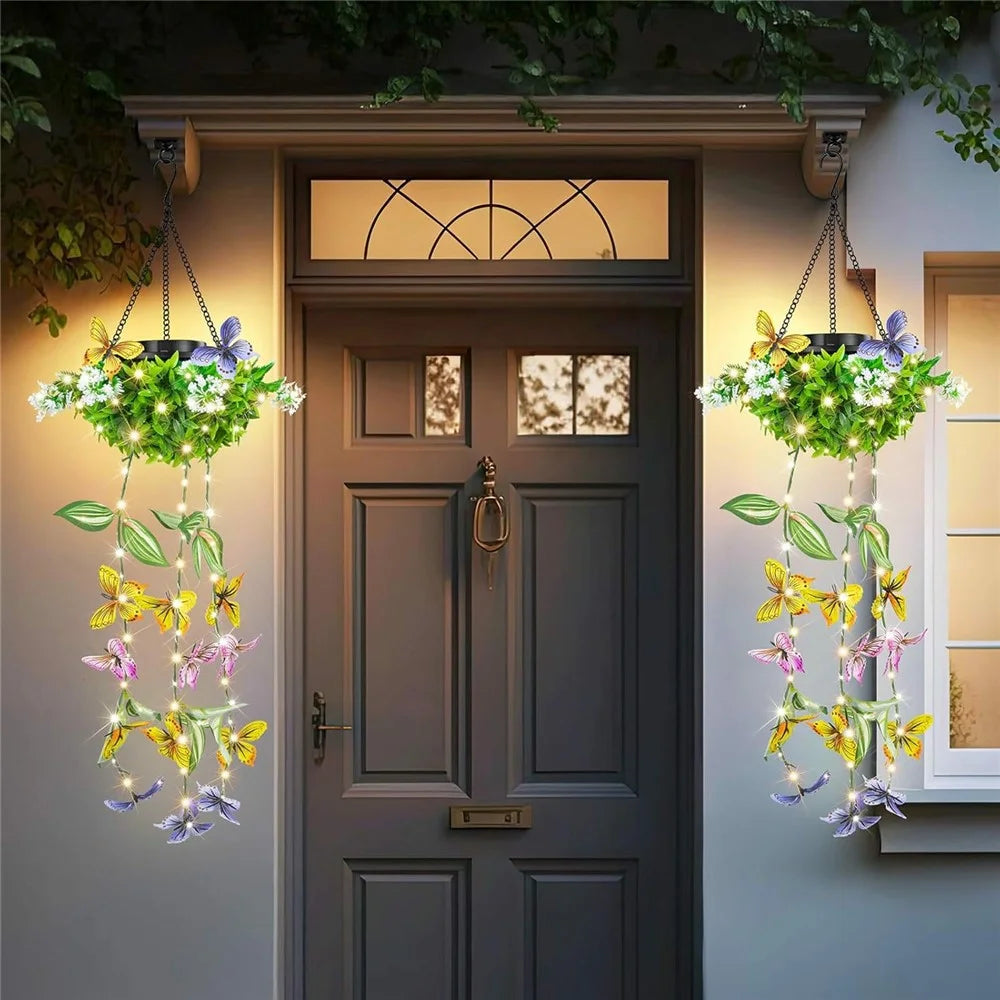 2Pcs Outdoor Solar Powered Butterfly Vine Lights Waterproof Artificial Hanging Plants Garden Patio Decor - 7