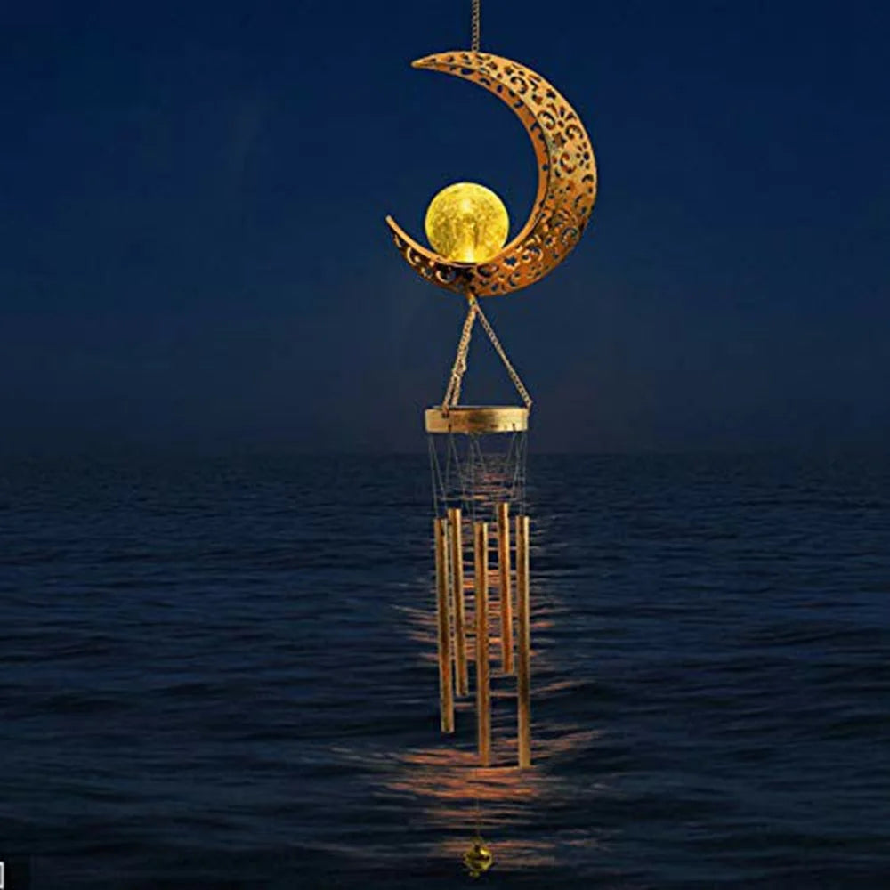 Solar Powered Wind Chime Moon Shape Iron Art Waterproof LED Decorative Outdoor Garden Hanging Light - 4