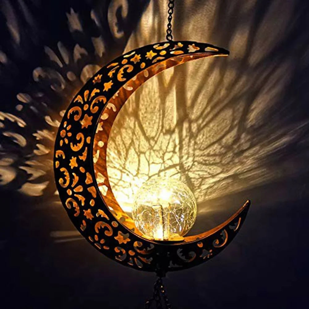 Solar Powered Wind Chime Moon Shape Iron Art Waterproof LED Decorative Outdoor Garden Hanging Light - 6