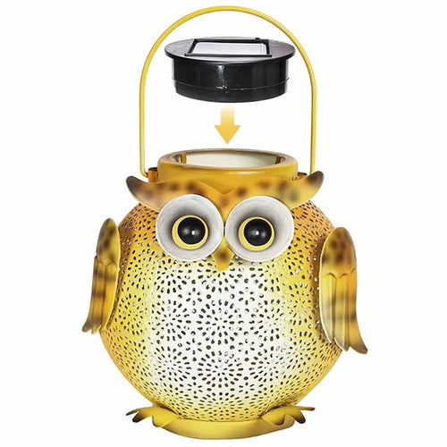 Solar Powered Owl Hanging Light Iron Art Waterproof Outdoor Garden Lantern for Lawn Patio Yard - 1