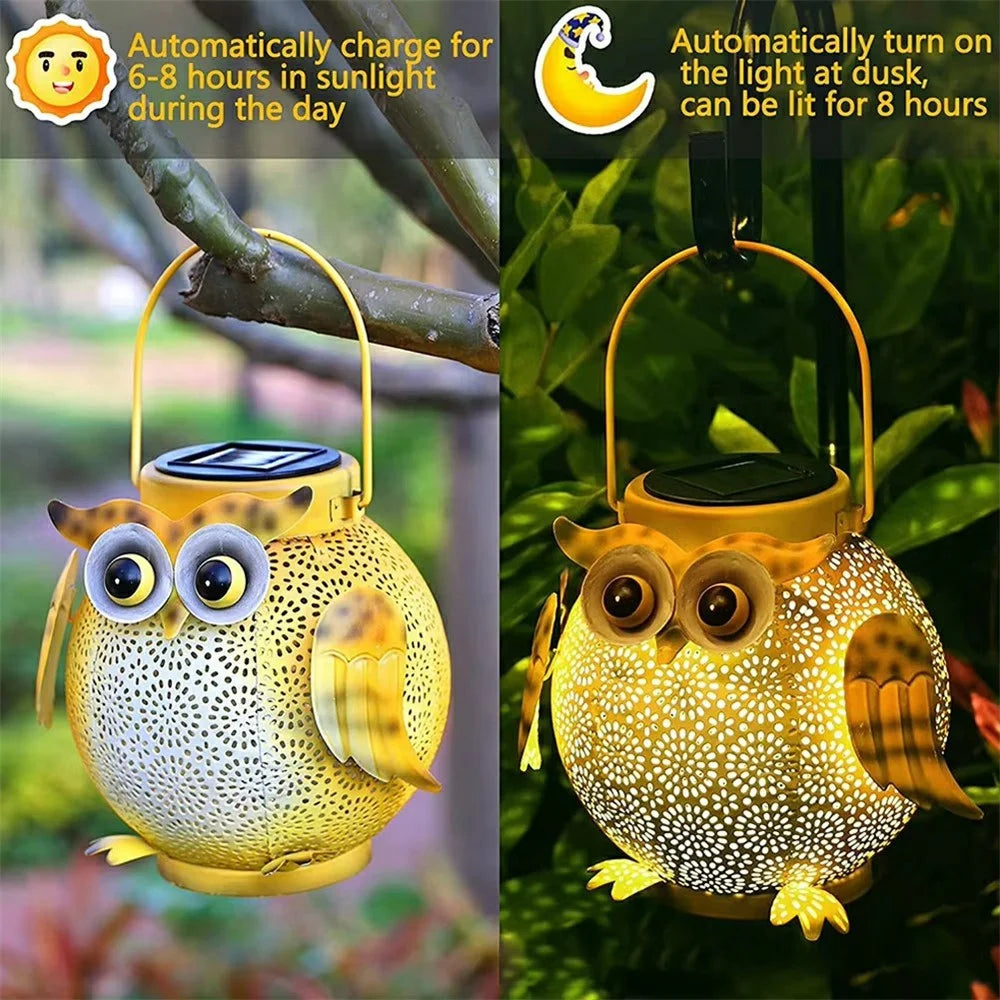 Solar Powered Owl Hanging Light Iron Art Waterproof Outdoor Garden Lantern for Lawn Patio Yard - 3
