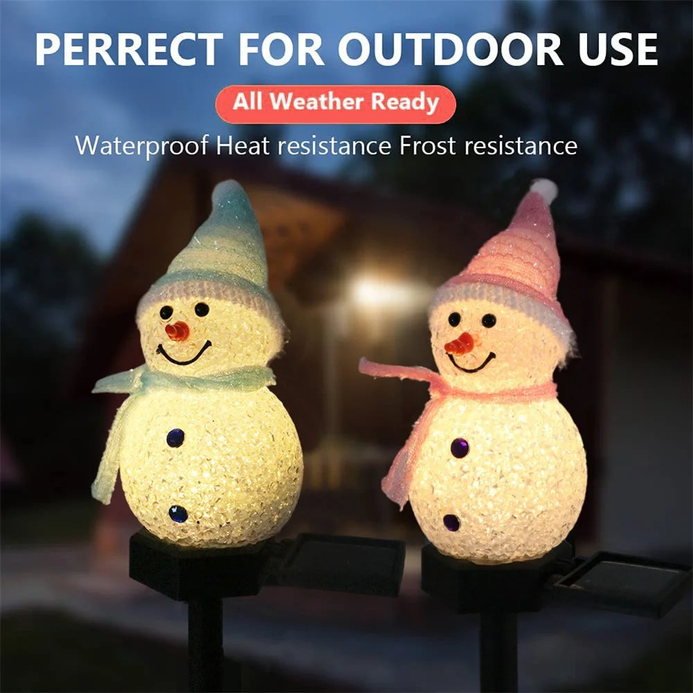 Solar Powered LED Garden Lights Christmas Outdoor Decorations Lawn Pathway Lighting Auto On / Off Waterproof - Pink Snowman - 2