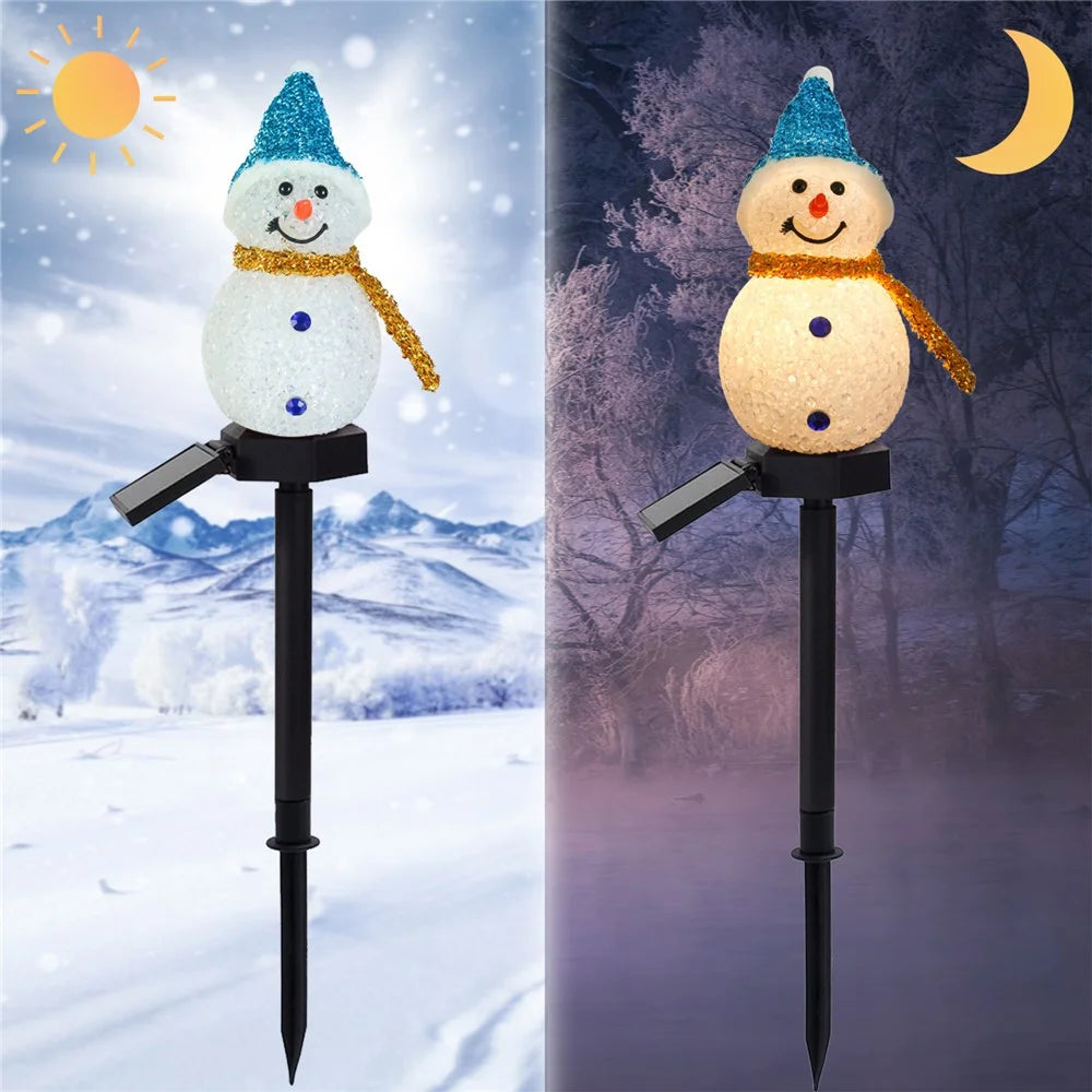 Solar Powered LED Garden Lights Christmas Outdoor Decorations Lawn Pathway Lighting Auto On / Off Waterproof - Pink Snowman - 3