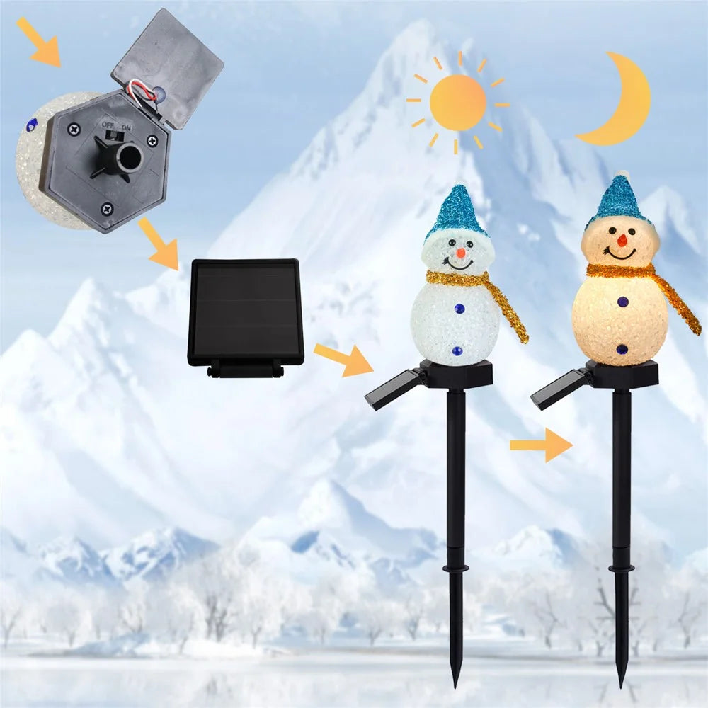 Solar Powered LED Garden Lights Christmas Outdoor Decorations Lawn Pathway Lighting Auto On / Off Waterproof - Pink Snowman - 4