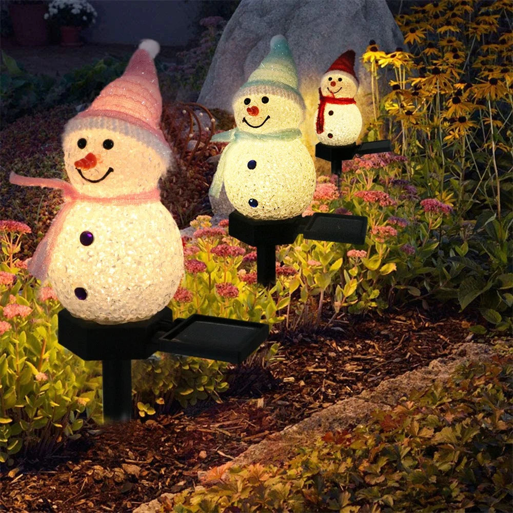 Solar Powered LED Garden Lights Christmas Outdoor Decorations Lawn Pathway Lighting Auto On / Off Waterproof - Pink Snowman - 5